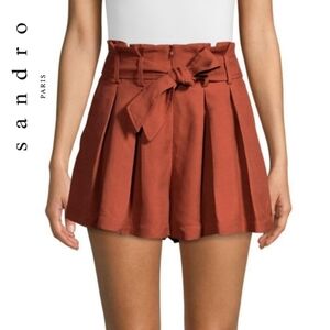 Sz S / EU 36 Sandro Eddi Paperbag Waist Shorts plus Custom Belt - Wine